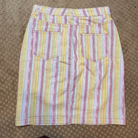 Maeve Anthropologie Size 8 Rainbow Striped Stretch Denim Mini Skirt Buttonfly - Picture 12 of 13